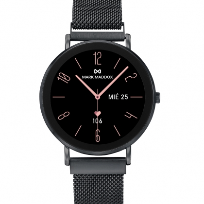 Reloj Smart caja de metal negra  con malla milanesa de acero Ip negro