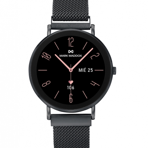 Smart Now · Smart Watches Reloj Smart caja de metal negra  con malla milanesa de acero Ip negro