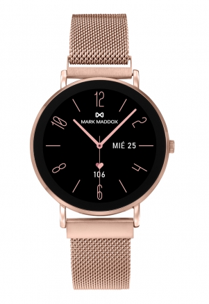 Smart Now · Smart Watches Reloj Smart caja de metal rosado con malla milanesa de acero Ip rosa