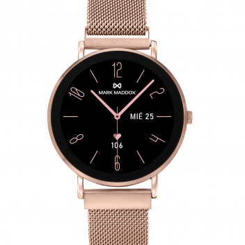 Reloj Smart caja de metal rosado con malla milanesa de acero Ip rosa