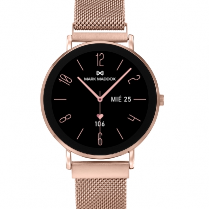 Reloj Smart caja de metal rosado con malla milanesa de acero Ip rosa