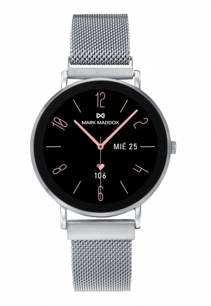 Smart Now · Smart Watches Reloj Smart caja de metal rosado con malla milanesa de acero