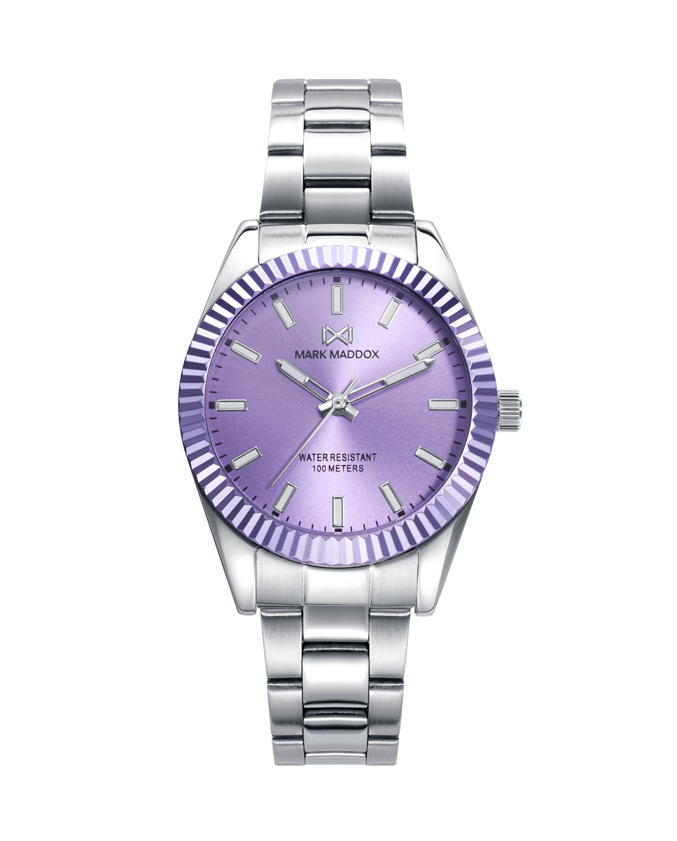 Shibuya women's watch with salmon-colored dial and aluminum bezel