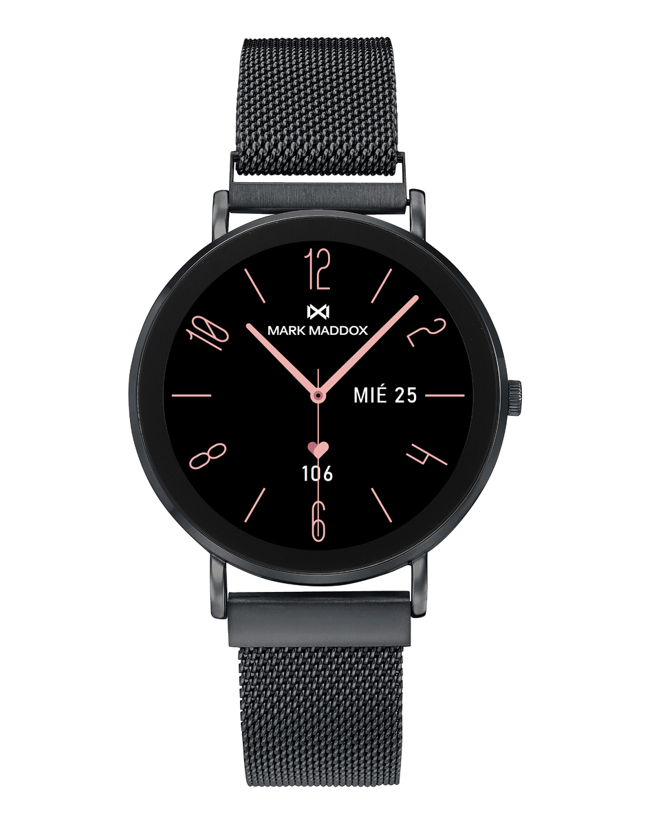 Reloj Smart caja de metal negra  con malla milanesa de acero Ip negro